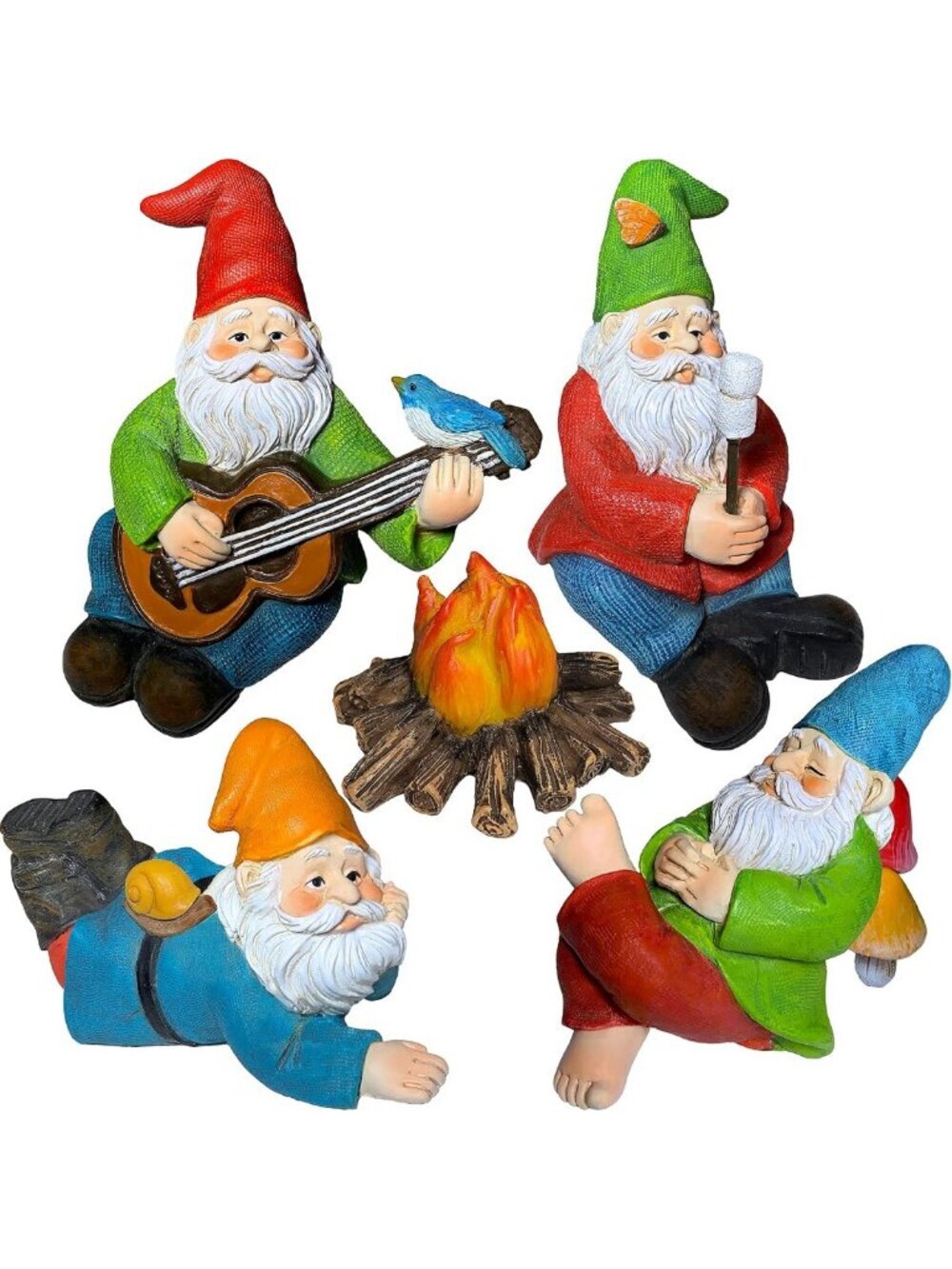 Charming Camping Gnome Figurines Set - 5 Miniature Garden Statues & Decor